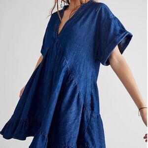 FREE PEOPLE Blue Denim Babydoll Dress / Size L / NWOT